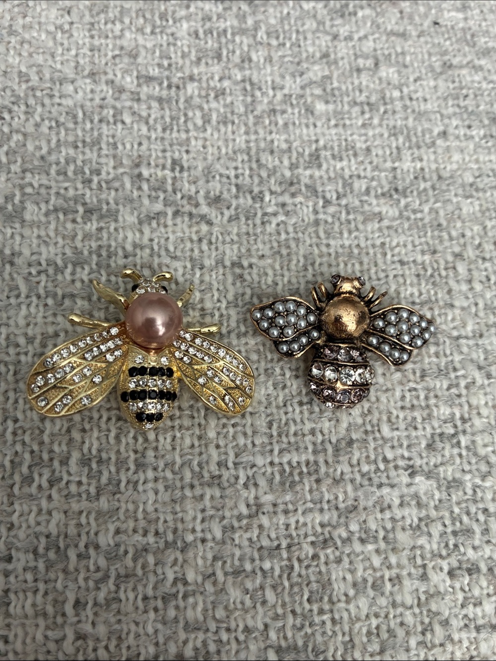 Gold and Rose Bee Brooch Set with Crystal Accents